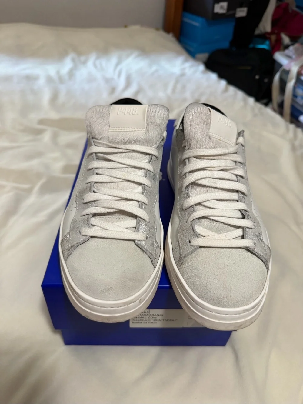 P448 Real Fur Jack Zebby White Low-Top Sneakers Women’s Women’s 37/7